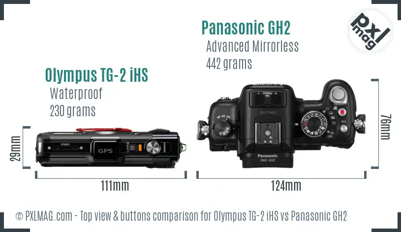 Olympus TG-2 iHS vs Panasonic GH2 top view buttons comparison