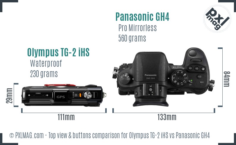 Olympus TG-2 iHS vs Panasonic GH4 top view buttons comparison