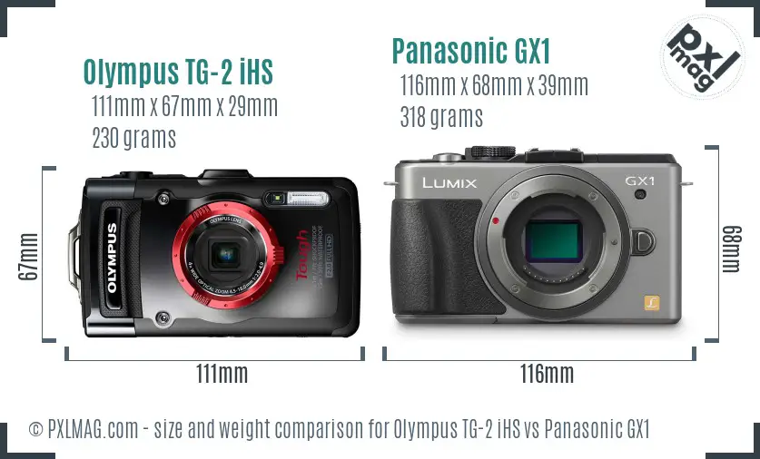 Olympus TG-2 iHS vs Panasonic GX1 size comparison