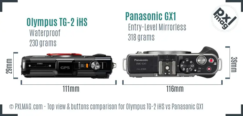 Olympus TG-2 iHS vs Panasonic GX1 top view buttons comparison