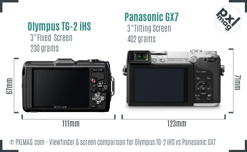 Olympus TG-2 iHS vs Panasonic GX7 Screen and Viewfinder comparison