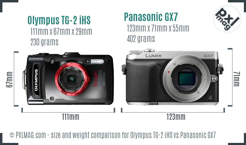 Olympus TG-2 iHS vs Panasonic GX7 size comparison