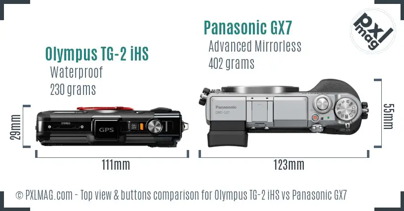 Olympus TG-2 iHS vs Panasonic GX7 top view buttons comparison