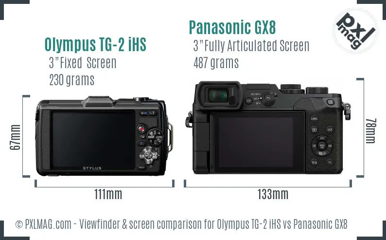 Olympus TG-2 iHS vs Panasonic GX8 Screen and Viewfinder comparison