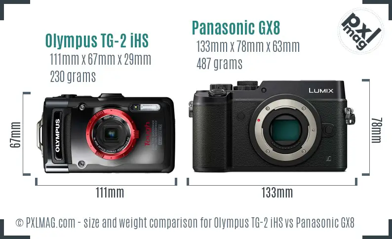 Olympus TG-2 iHS vs Panasonic GX8 size comparison