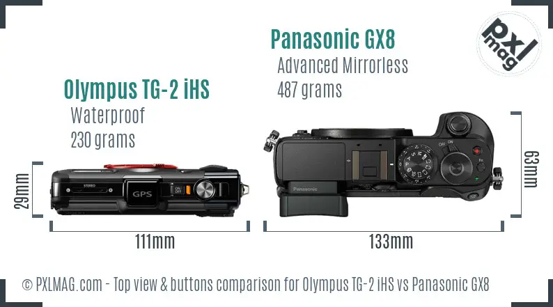 Olympus TG-2 iHS vs Panasonic GX8 top view buttons comparison