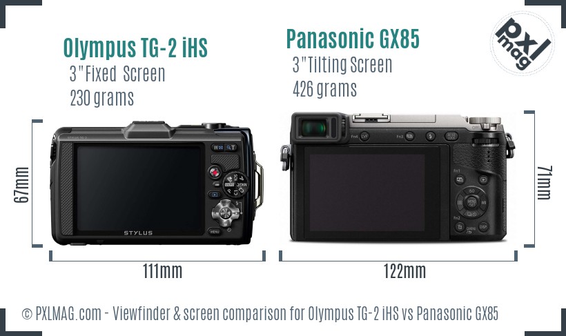 Olympus TG-2 iHS vs Panasonic GX85 Screen and Viewfinder comparison