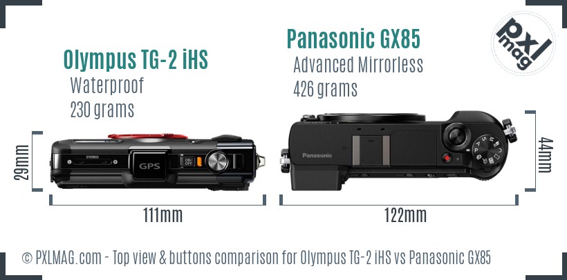 Olympus TG-2 iHS vs Panasonic GX85 top view buttons comparison