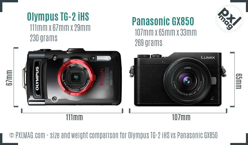 Olympus TG-2 iHS vs Panasonic GX850 size comparison