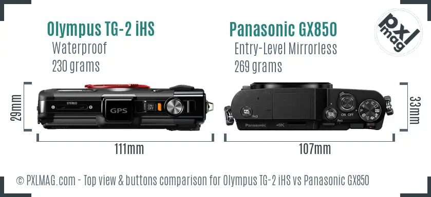 Olympus TG-2 iHS vs Panasonic GX850 top view buttons comparison