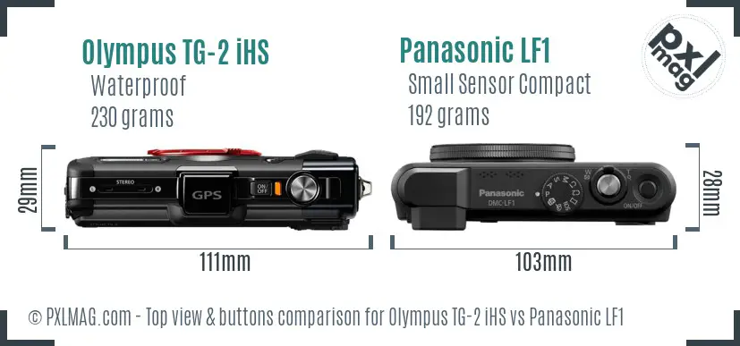 Olympus TG-2 iHS vs Panasonic LF1 top view buttons comparison
