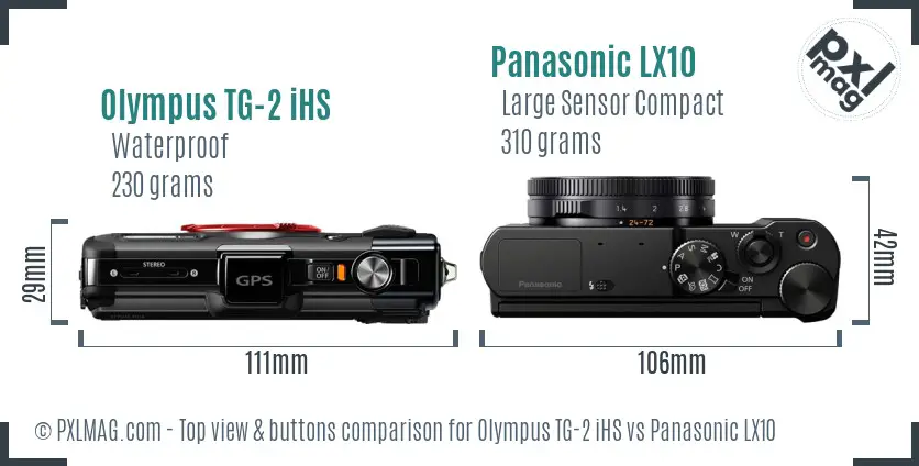 Olympus TG-2 iHS vs Panasonic LX10 top view buttons comparison