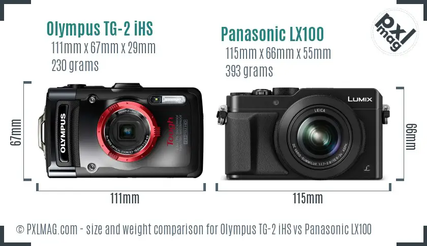 Olympus TG-2 iHS vs Panasonic LX100 size comparison