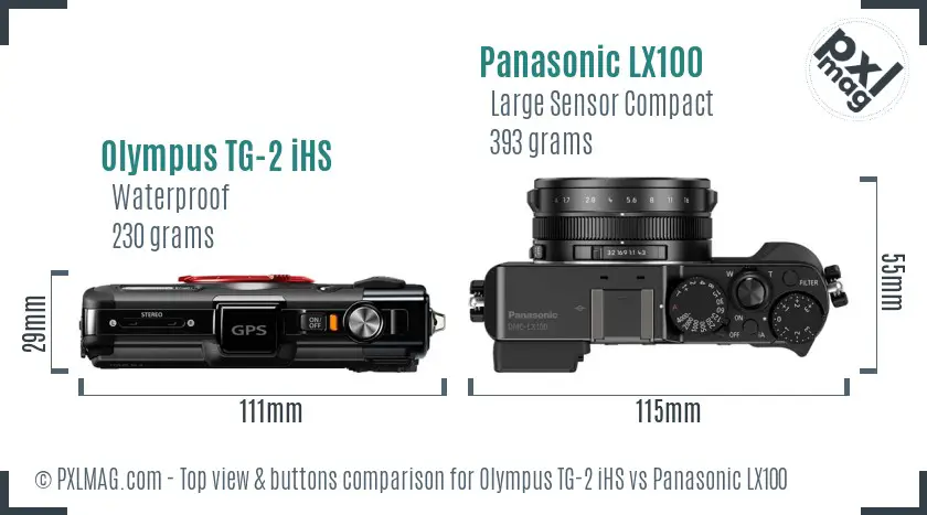 Olympus TG-2 iHS vs Panasonic LX100 top view buttons comparison