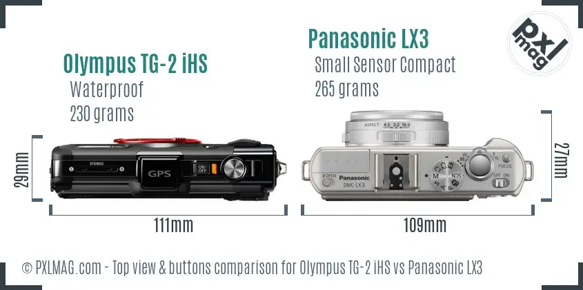 Olympus TG-2 iHS vs Panasonic LX3 top view buttons comparison