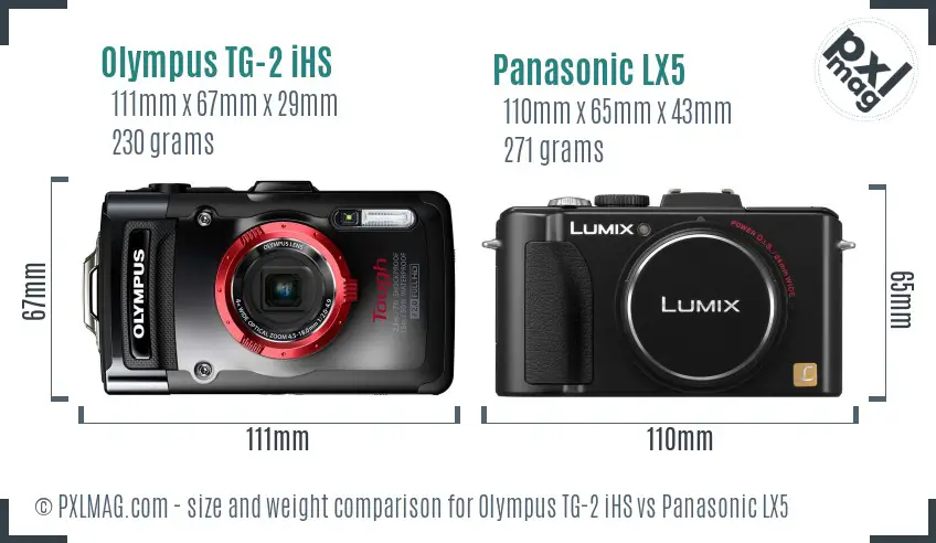 Olympus TG-2 iHS vs Panasonic LX5 size comparison Olympus TG-2 iHS vs Panasonic LX5 size comparison