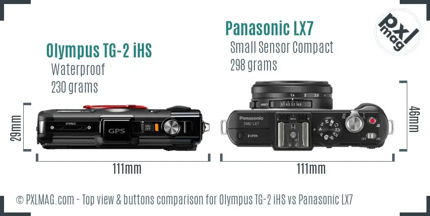 Olympus TG-2 iHS vs Panasonic LX7 top view buttons comparison Olympus TG-2 iHS vs Panasonic LX7 top view buttons comparison
