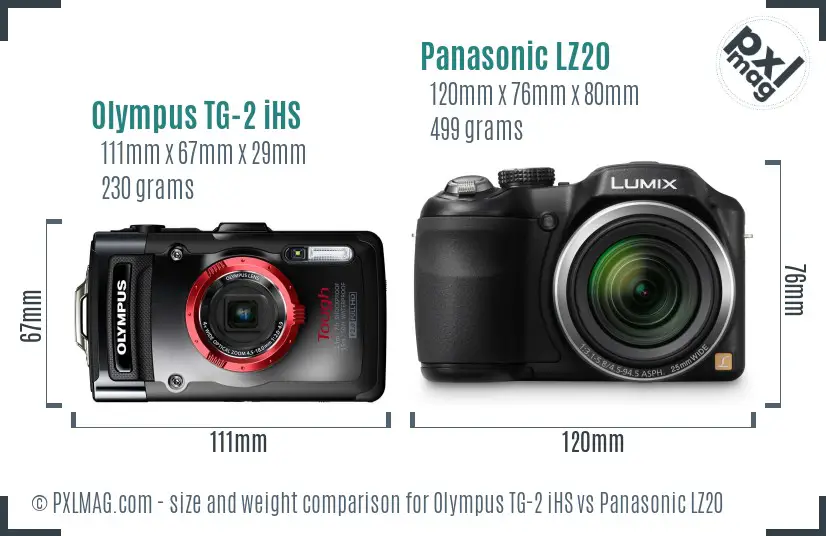 Olympus TG-2 iHS vs Panasonic LZ20 size comparison