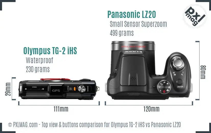 Olympus TG-2 iHS vs Panasonic LZ20 top view buttons comparison