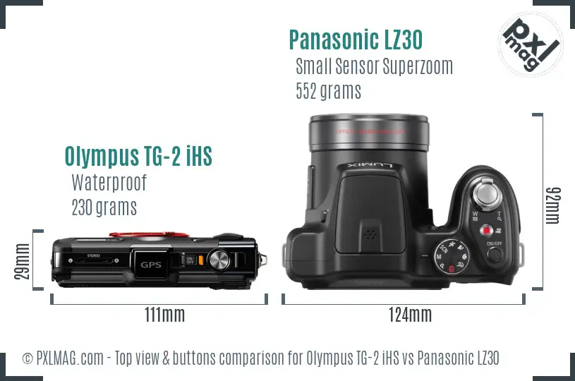 Olympus TG-2 iHS vs Panasonic LZ30 top view buttons comparison