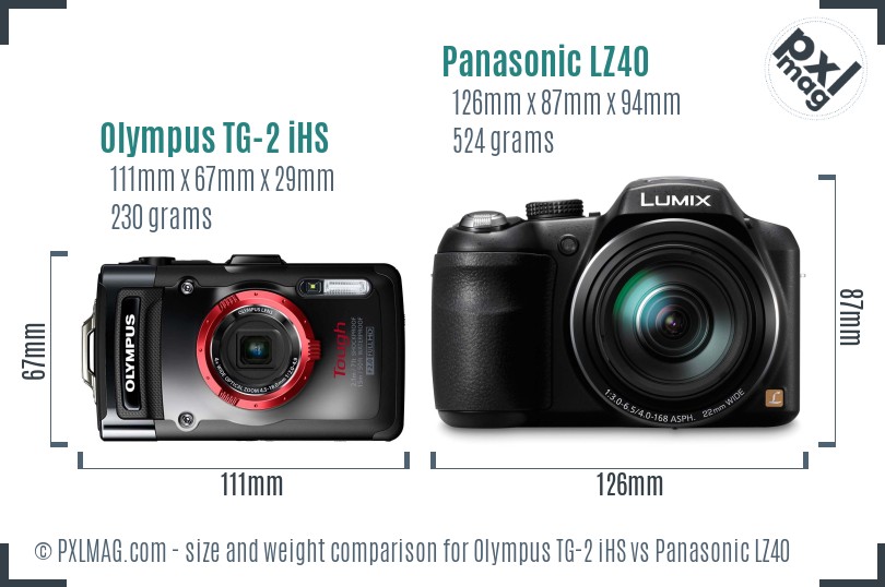 Olympus TG-2 iHS vs Panasonic LZ40 size comparison