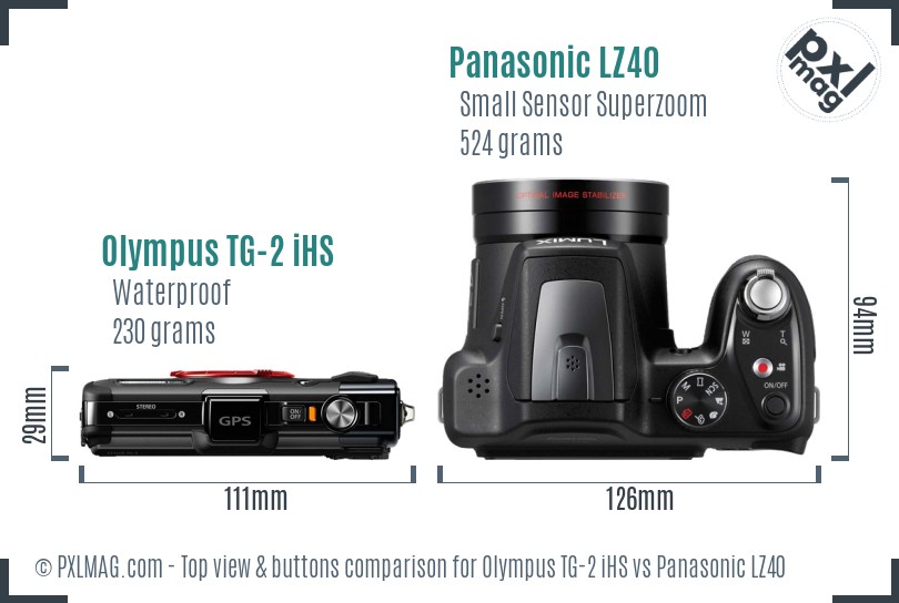 Olympus TG-2 iHS vs Panasonic LZ40 top view buttons comparison