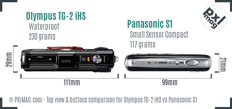 Olympus TG-2 iHS vs Panasonic S1 top view buttons comparison