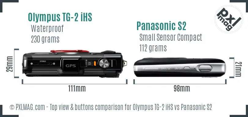 Olympus TG-2 iHS vs Panasonic S2 top view buttons comparison