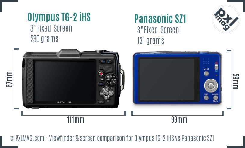 Olympus TG-2 iHS vs Panasonic SZ1 Screen and Viewfinder comparison