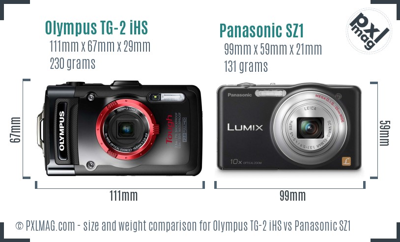 Olympus TG-2 iHS vs Panasonic SZ1 size comparison