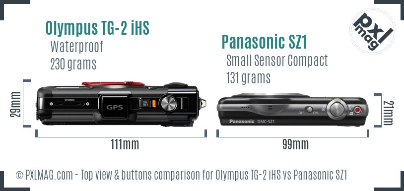 Olympus TG-2 iHS vs Panasonic SZ1 top view buttons comparison