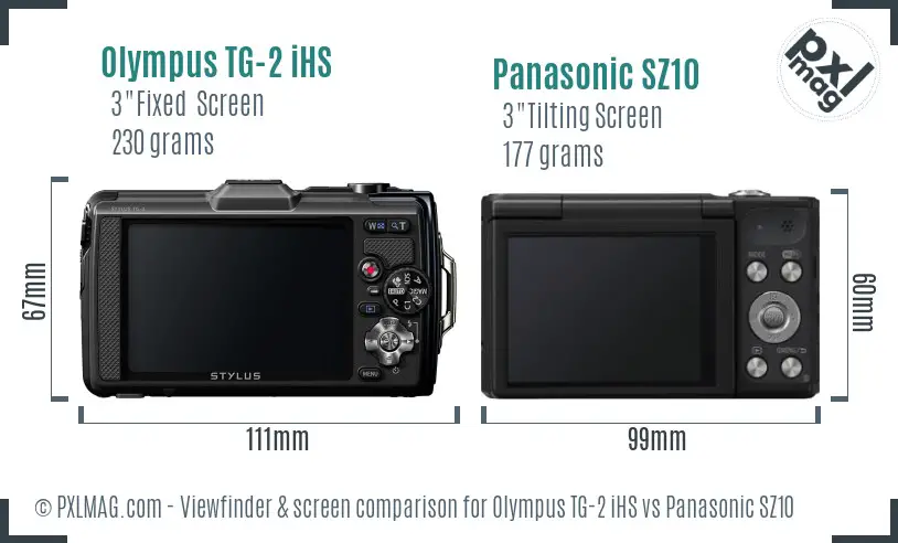 Olympus TG-2 iHS vs Panasonic SZ10 Screen and Viewfinder comparison