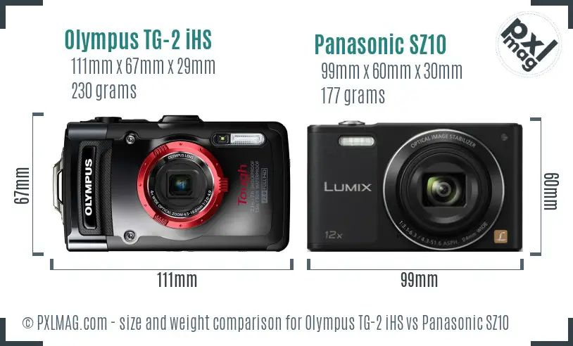 Olympus TG-2 iHS vs Panasonic SZ10 size comparison