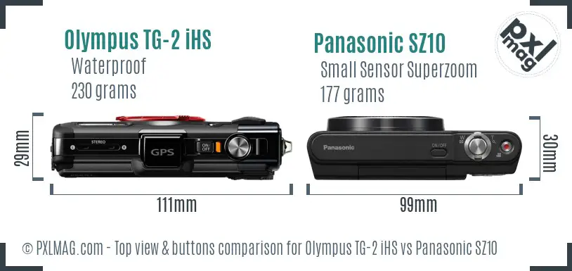 Olympus TG-2 iHS vs Panasonic SZ10 top view buttons comparison