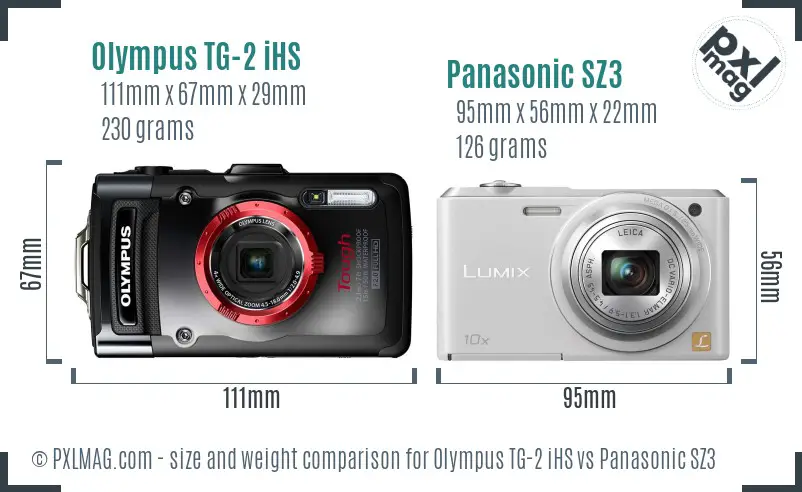 Olympus TG-2 iHS vs Panasonic SZ3 size comparison