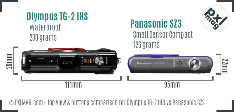 Olympus TG-2 iHS vs Panasonic SZ3 top view buttons comparison