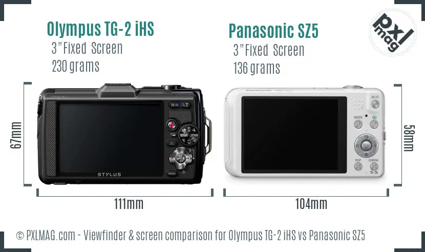 Olympus TG-2 iHS vs Panasonic SZ5 Screen and Viewfinder comparison