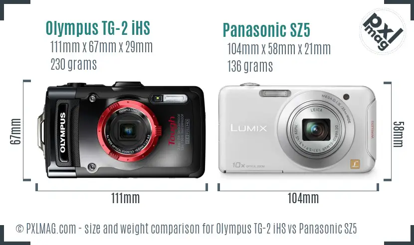 Olympus TG-2 iHS vs Panasonic SZ5 size comparison