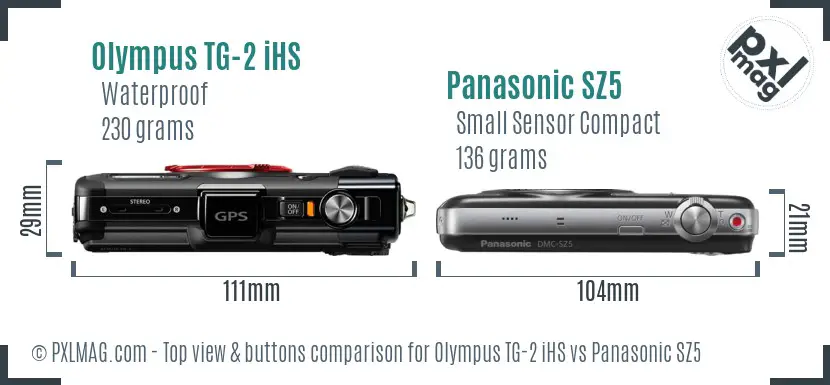 Olympus TG-2 iHS vs Panasonic SZ5 top view buttons comparison