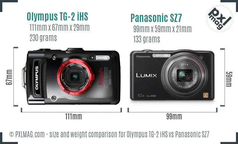 Olympus TG-2 iHS vs Panasonic SZ7 size comparison Olympus TG-2 iHS vs Panasonic SZ7 size comparison