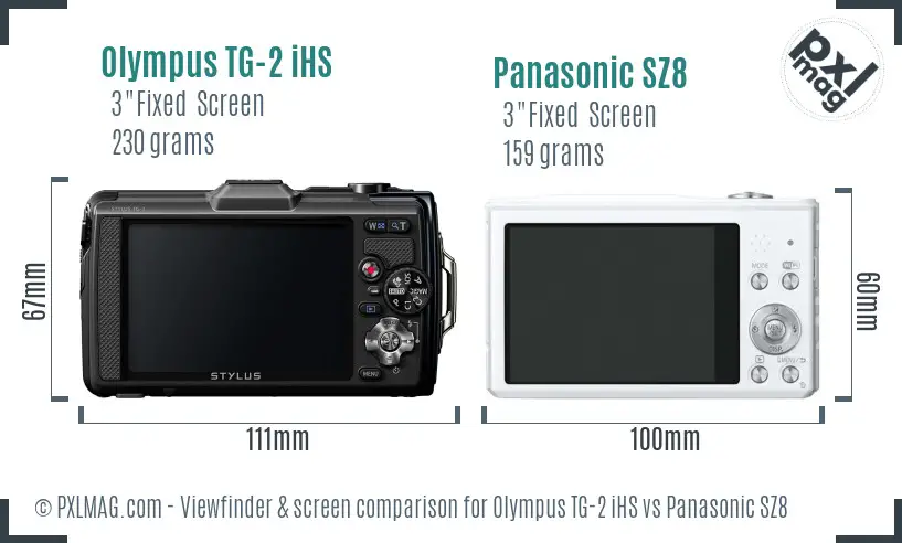 Olympus TG-2 iHS vs Panasonic SZ8 Screen and Viewfinder comparison