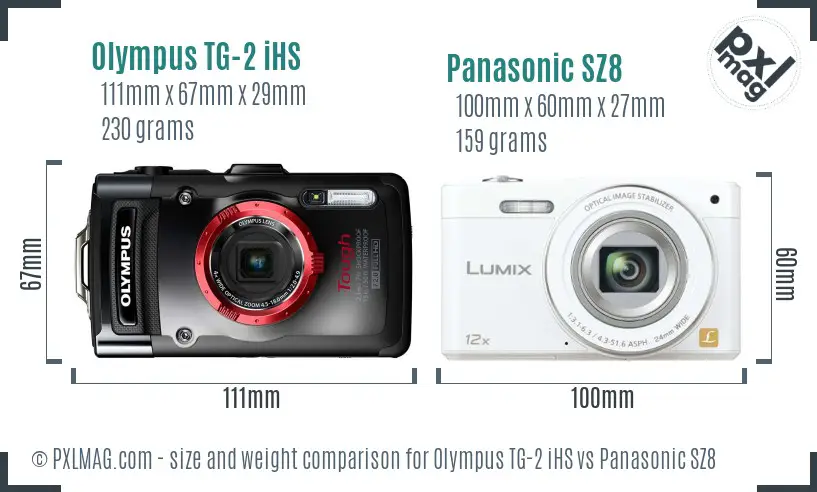 Olympus TG-2 iHS vs Panasonic SZ8 size comparison Olympus TG-2 iHS vs Panasonic SZ8 size comparison