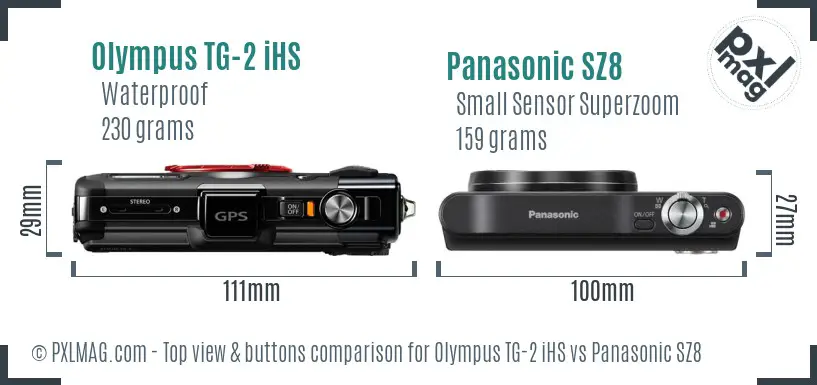 Olympus TG-2 iHS vs Panasonic SZ8 top view buttons comparison