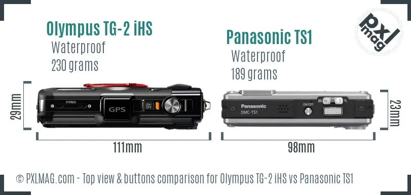 Olympus TG-2 iHS vs Panasonic TS1 top view buttons comparison