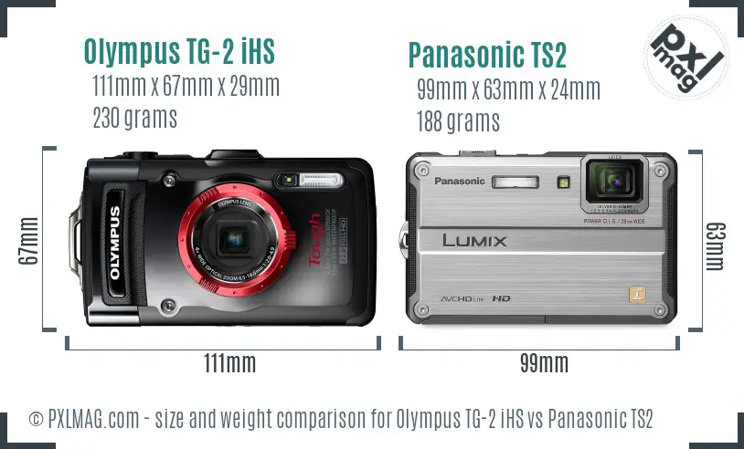 Olympus TG-2 iHS vs Panasonic TS2 size comparison