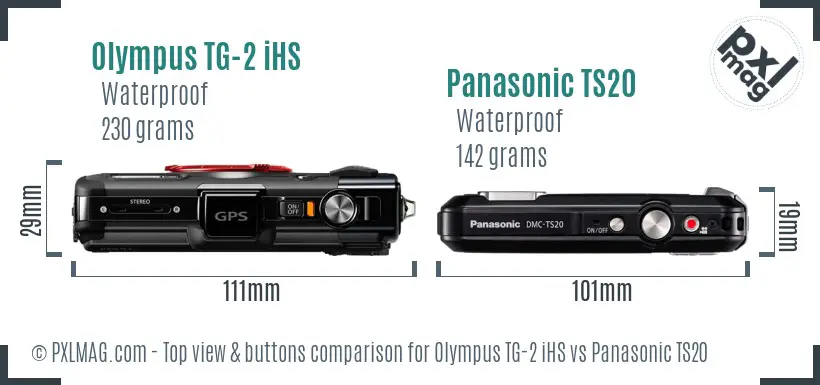 Olympus TG-2 iHS vs Panasonic TS20 top view buttons comparison