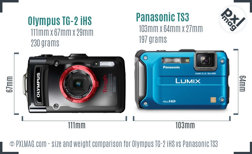 Olympus TG-2 iHS vs Panasonic TS3 size comparison Olympus TG-2 iHS vs Panasonic TS3 size comparison