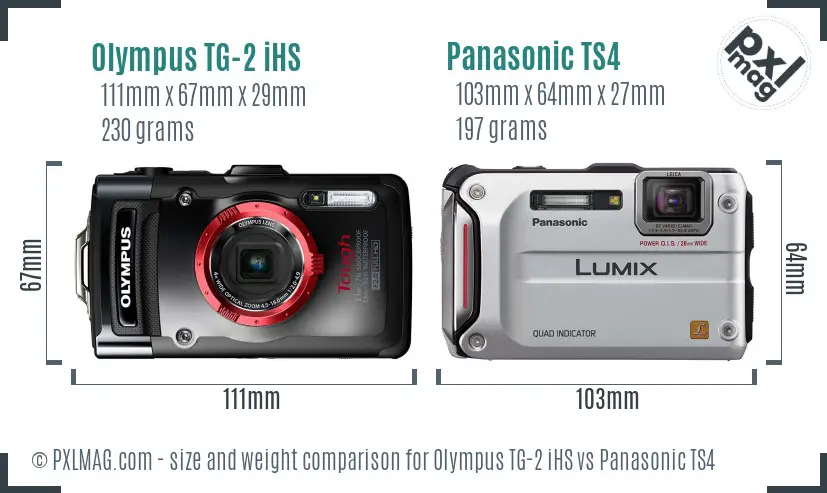 Olympus TG-2 iHS vs Panasonic TS4 size comparison