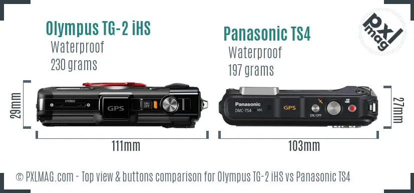 Olympus TG-2 iHS vs Panasonic TS4 top view buttons comparison