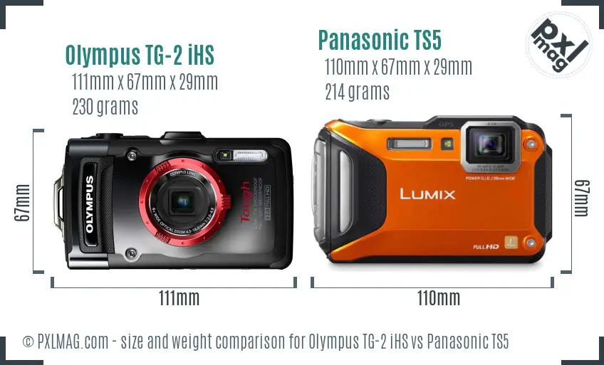 Olympus TG-2 iHS vs Panasonic TS5 size comparison